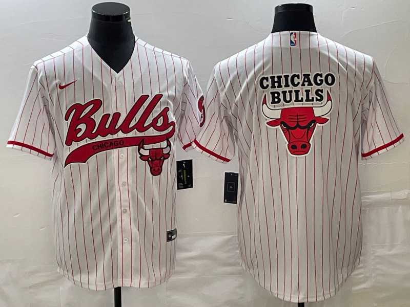 Mens Chicago Bulls Blank White Pinstripe Cool Base Stitched Baseball Jersey